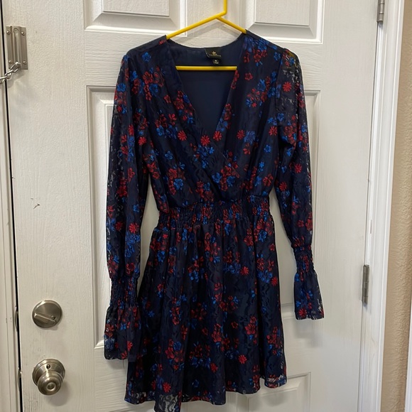 Disney Princess Dress Long Sleeve Lace Overlay  Blue Red Sz M Elastic Waist - Picture 1 of 3
